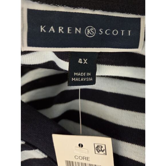 New Karen Scott Womens 4x Henley Blue White Stripe Long Sleeve Core Cotton Poly - Picture 3 of 7